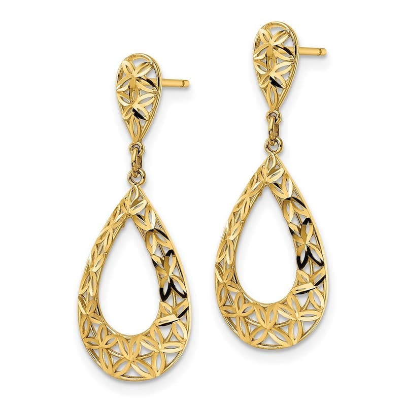 Curata 14k Yellow Gold Textured Open Teardrop Dangle Post Earrings 31.3x11.45mm