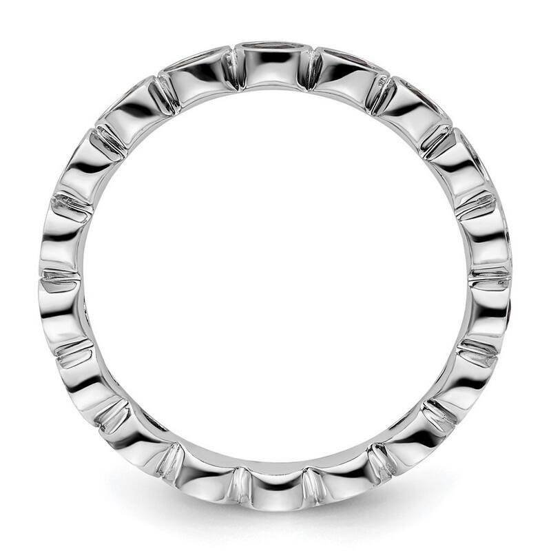 Curata 925 Sterling Silver Bezel Polished Patterned Stackable Expressions Created Sapphire Ring