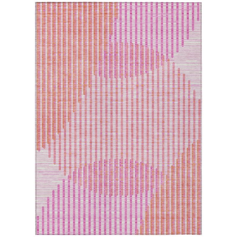 Machine Washable Indoor/ Outdoor Abstract Stripe Chantille Rug