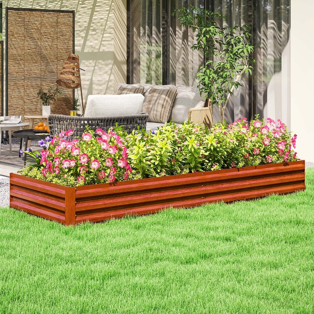 Outsunny Galvanized Raised Garden Bed, 8' x 3' x 1' Metal Planter Box, for Growing Vegetables, Flowers, Herbs, Succulents