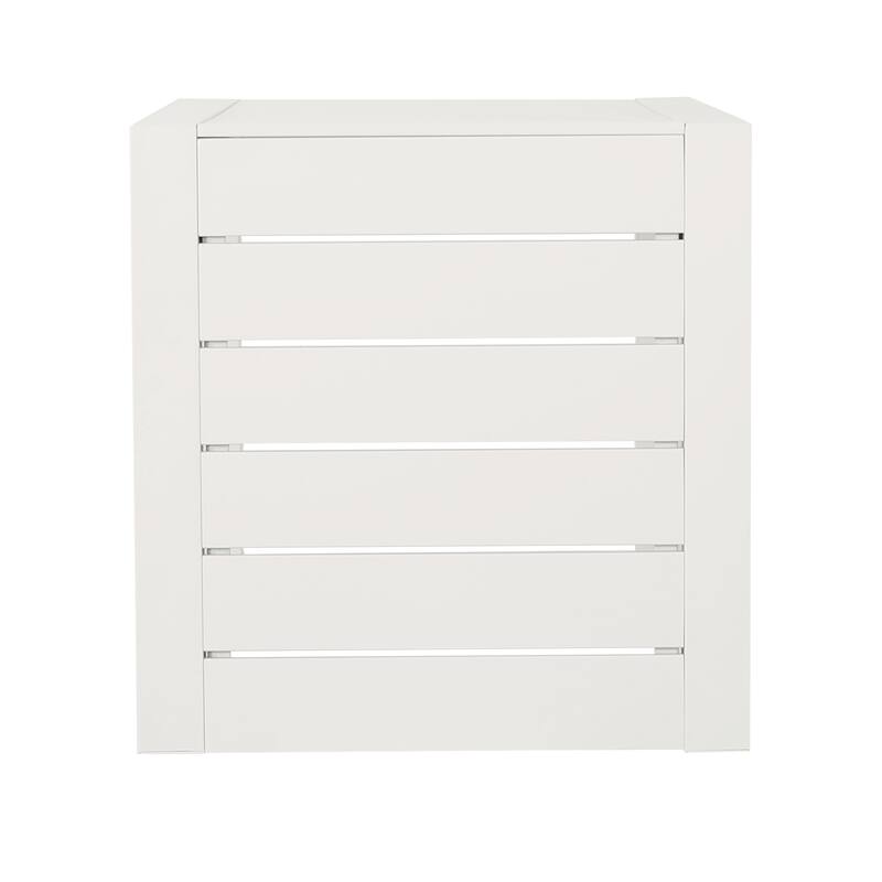 Roomfitters Modern Outdoor Side Table with Slatted Aluminium Frame, Weather-Resistant Accent Table for Patio