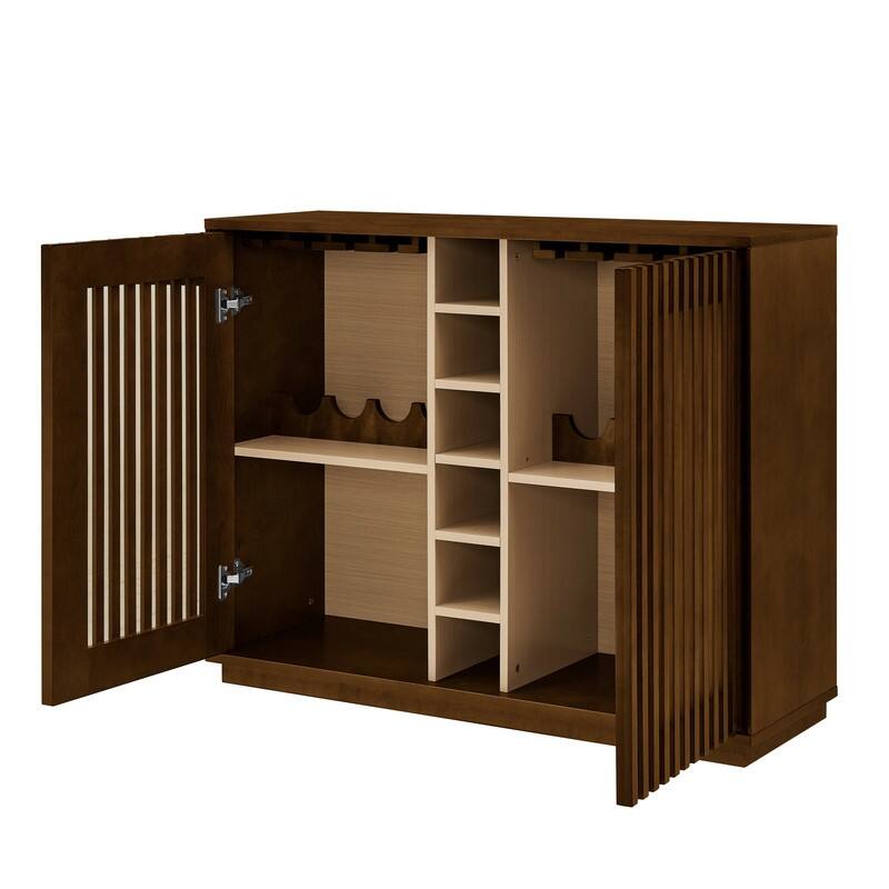 Mid Century Modern Fluted Buffet Cabinet with Wine Glass Holder and Wine Rack