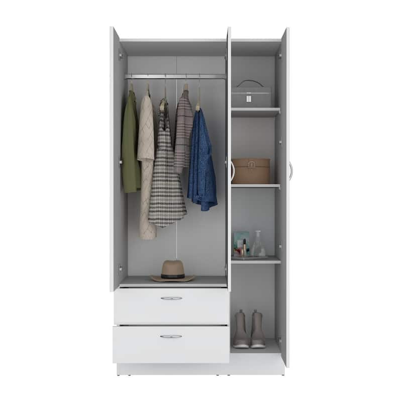 18.9" Modern Armoire with Mirror, Two Drawers and Hanging Rod for Bedroom