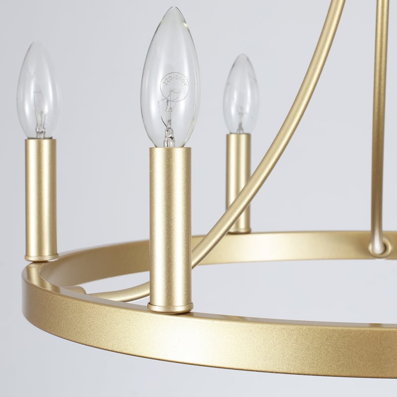 6-Light Farmhouse Candle Circle Hanging Wagon Wheel Chandelier Lighting for Kitchen Island