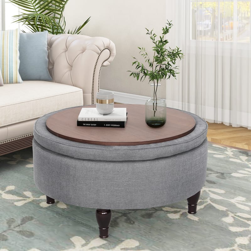 Maypex 32" Tufted Round Storage Cocktail Ottoman