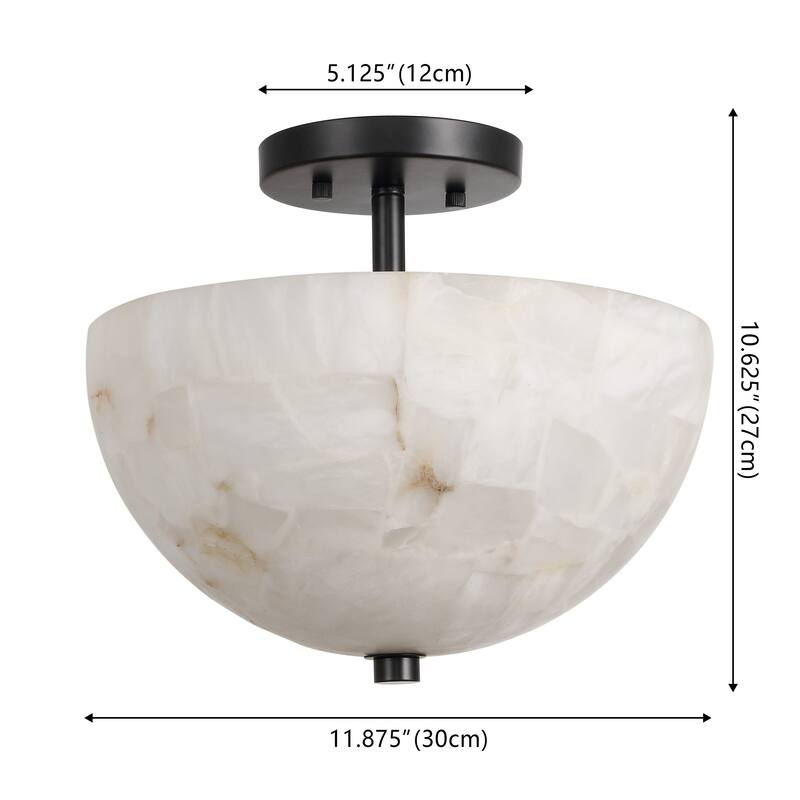 Jules 11.88" 2-Light Modern Alabaster/Iron Inverted Dome LED Semi Flush Mount, White Marbling/Brass Gold by JONATHAN Y
