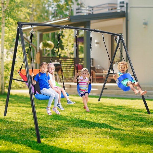 Hapfan Swing Sets for Backyard with Toddler Swing Belt Swing Platform Swing Swing Set Outdoor for Kids Black