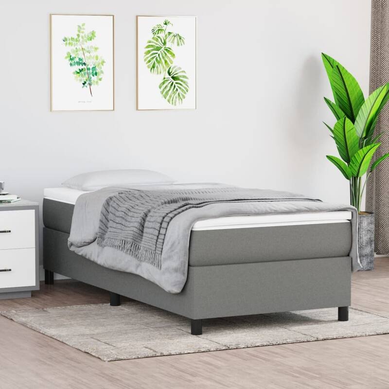 vidaXL Bed Frame Box Spring Platform Bed Mattress Foundation Bedroom Fabric - Dark Gray - Twin