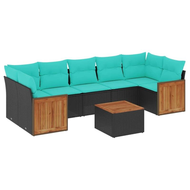 vidaXL 8 Piece Patio Sofa Set with Cushions Black Poly Rattan - 21.7x27.2x24.4