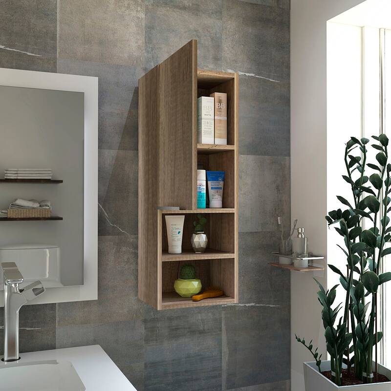 Bathroom Cabinet with Single Door, 2 Internal Shelves & 2 External Open Shelves for Easy Access Storage