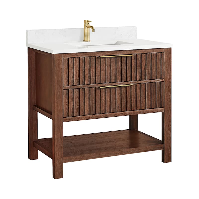 Tehran Bath Vanity with Composite Stone Top without Mirror - 36" - Aged Dark Brown Oak