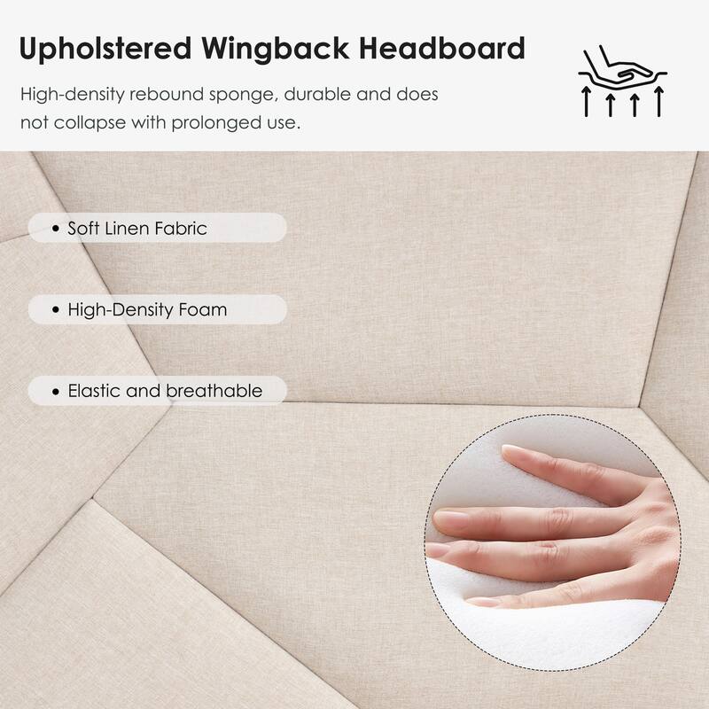 Sturdy Quiet Queen Bed Frame with Storage, No Box Spring Needed, Beige