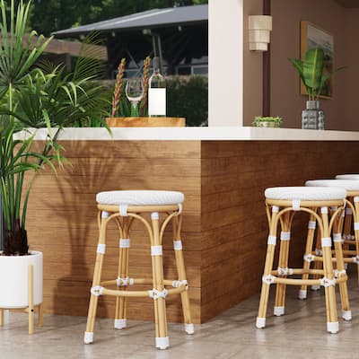Tobias Outdoor Rattan and Metal Counter Stool