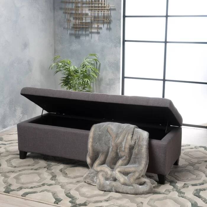 Button-tufted Storage Ottoman - Light Grey