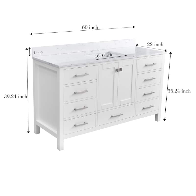 StarrySky 60 inch Undermount Single Sink Bathroom Vanity with Engineered Carrara Marble Top