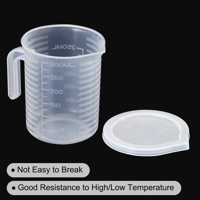 Graduated Beaker, 250ml PP Plastic Liquid Measuring Cup Double Sided Graduations - Transparent