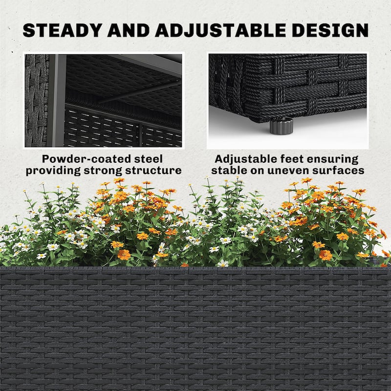 Outsunny Raised Garden Bed with Adjustable Foot Pads for Patio, Balcony, PE Rattan Wicker Planter