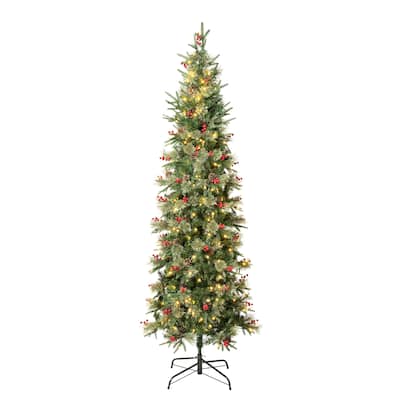 National Tree Company 7.5 ft. Virginia Pine Slim Tree with LED Lights - 7.5 Foot