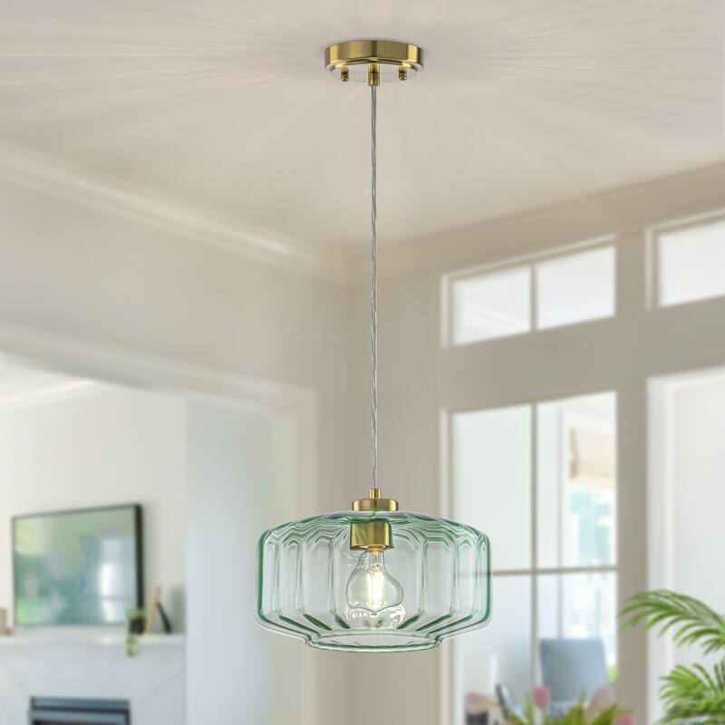 Starsky 1-Light Textured Glass Drum Pendant Light