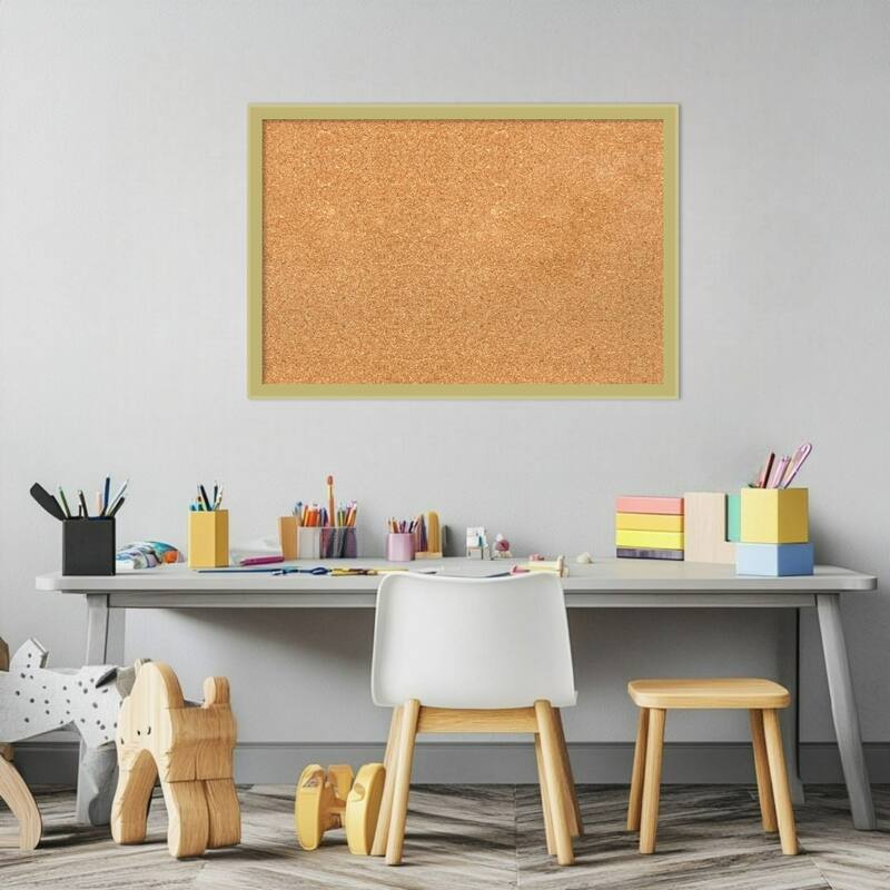Incline Light Gold Wood Framed Cork Board - Bulletin Board, Organization Board, Pin Board