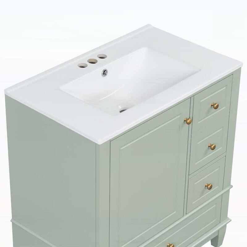 Freestanding Vanity Set with Shelf and Three Drawers,Soft Close Door