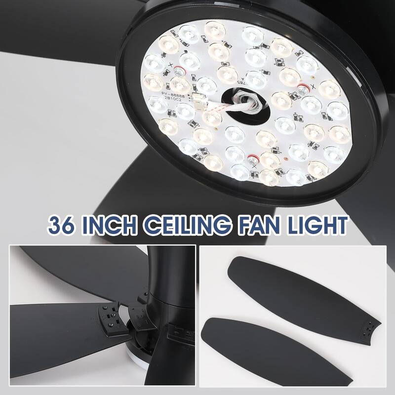 36'' Inch Small Flush Mount Ceiling Fan with Light, 6 Speeds, Dimmable - N/A