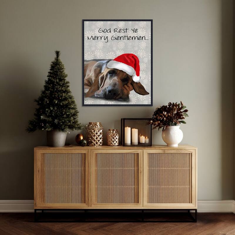 God Rest Ye Bloodhound by Fab Funky (23 x 28 in.), Framed Canvas Wall Art Print - Sylvie Beaded Black