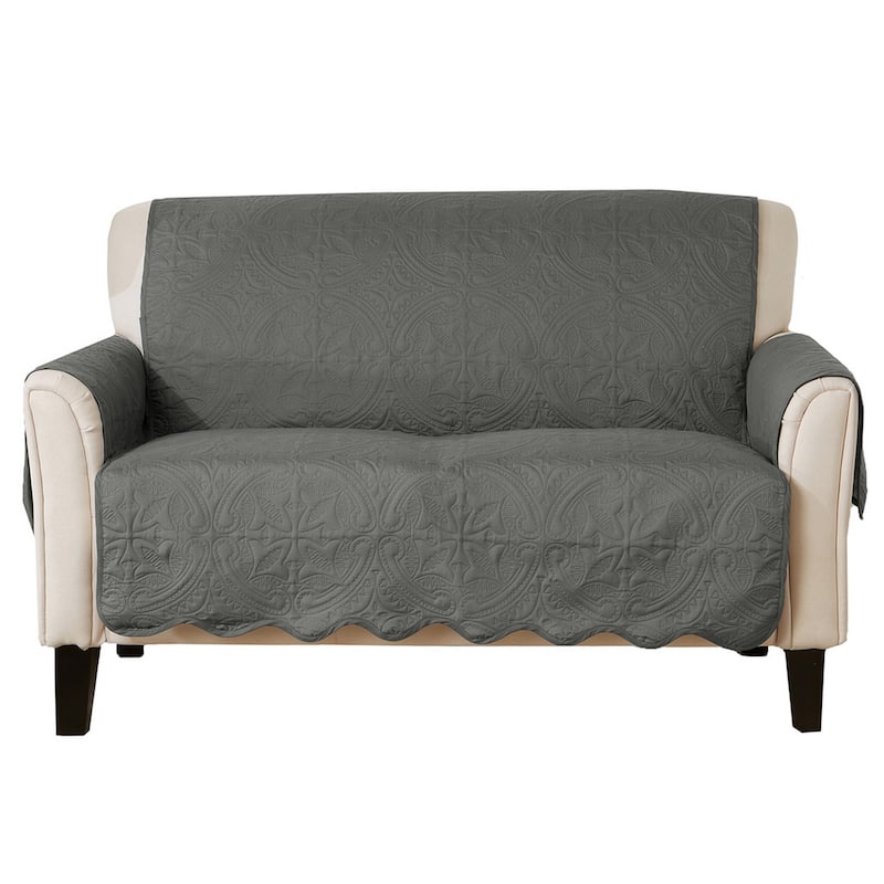 Reversible Love Seat Cover Quilted Pet Furniture Protector Slipcover - Sage Green / Light Gray