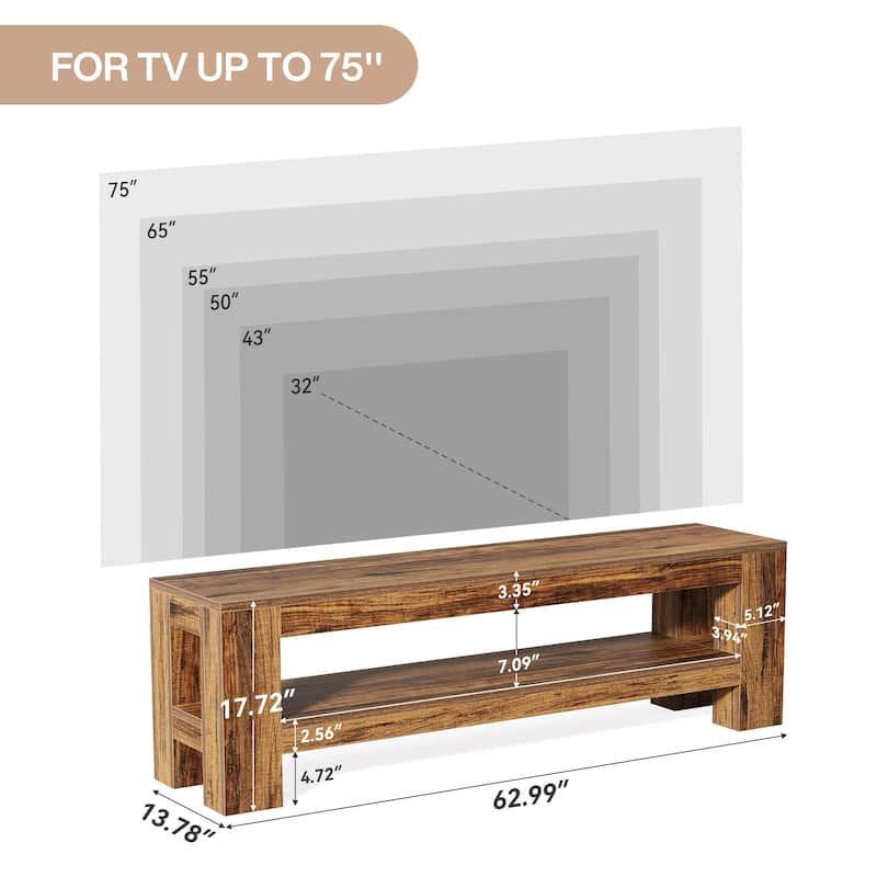 59" TV Stand for 55/60/65/75-Inch TVs, Rustic Media TV Console - n/a
