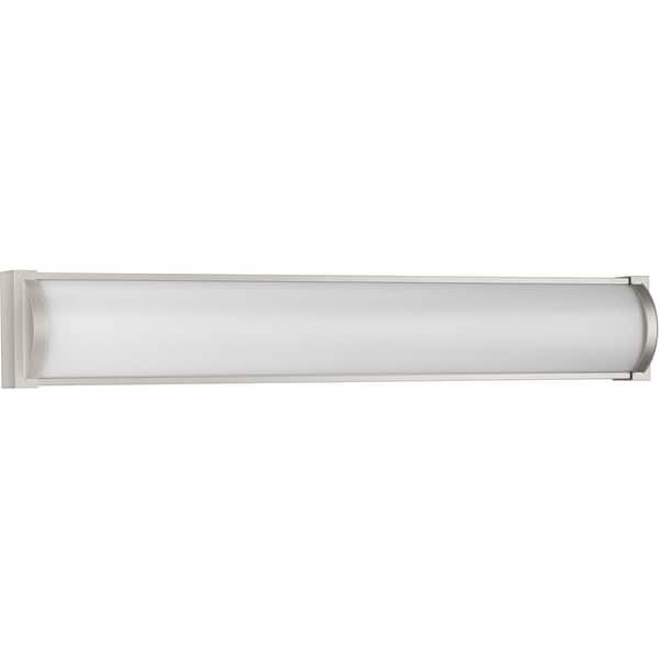 slide 2 of 10, Barril Collection 32 in. Brushed Nickel Large Modern Integrated LED Linear Vanity Light - 32 in x 2.33 in x 4.76 in 32 in x 2.33 in x 4.76 in