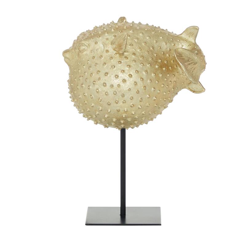 Polyresin Blowfish Handmade Spiked Decorative Sculpture with Stand - Gold - Roche River Decor