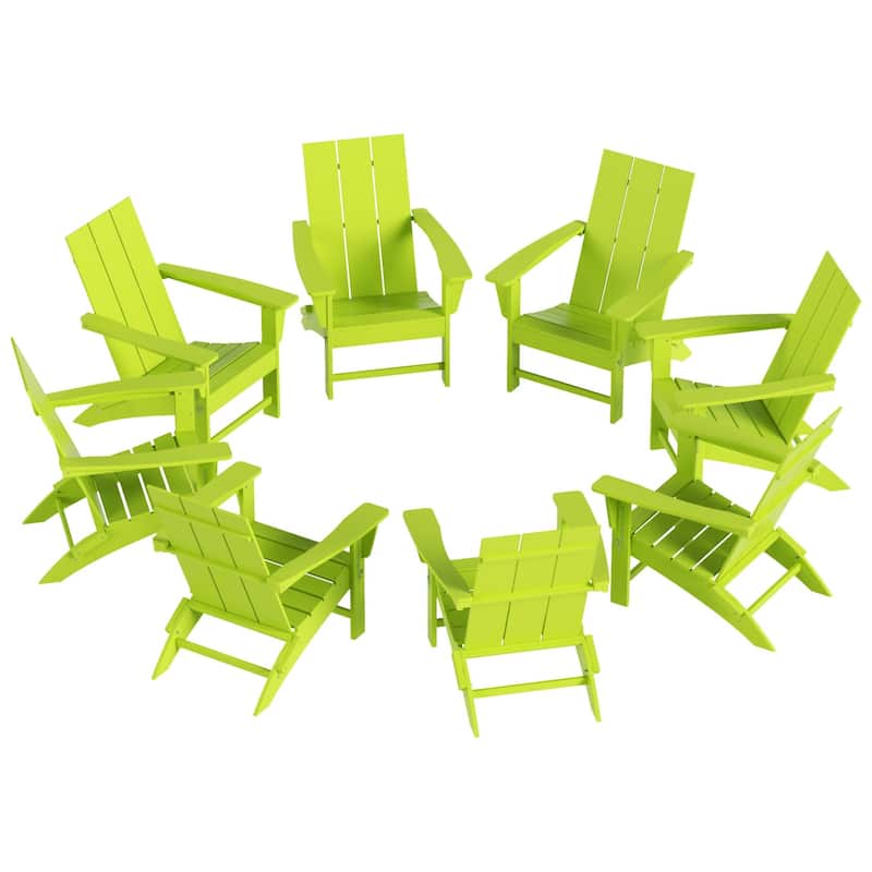 Shoreside Modern Poly Folding Eco-Friendly All Weather Adirondack Chair (Set of 8)
