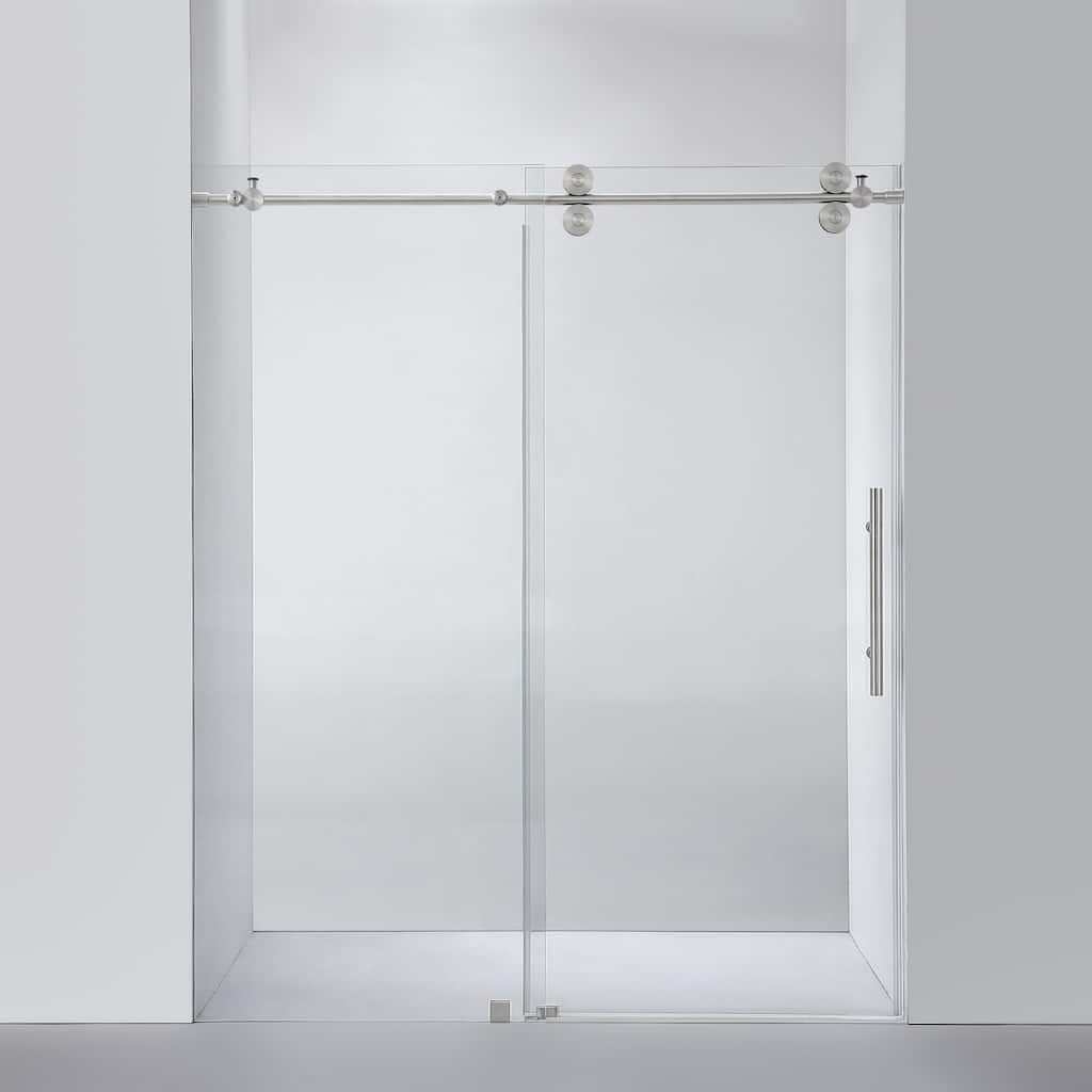 Villena 68" W x 78" H Single Sliding Shower Door,Brushed Nickel - 68 inches