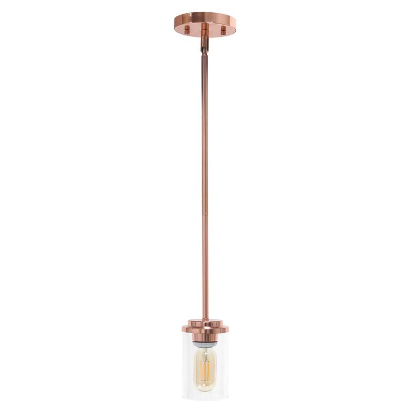 Modern Pendant Light - 1-Light Adjustable Gold Finish Clear Glass Cylinder for Kitchen Island - 4.7