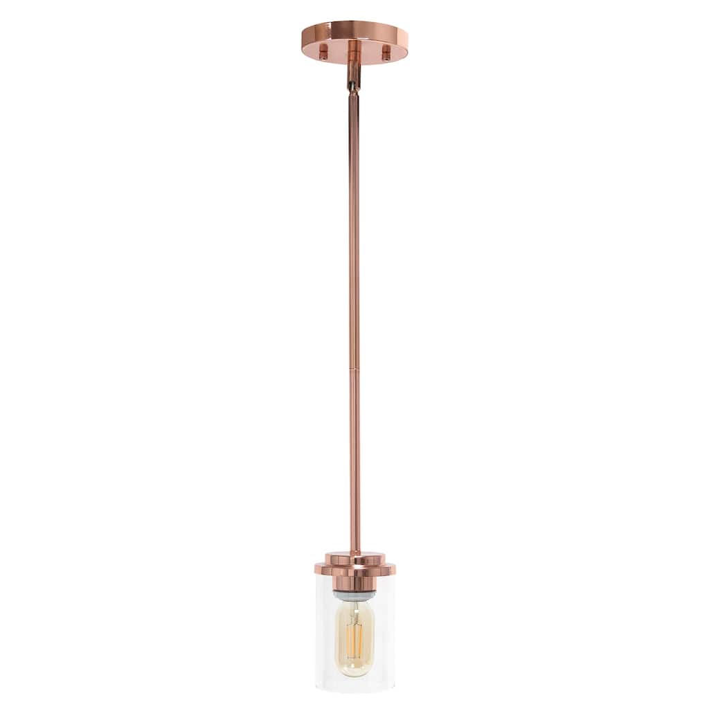 Modern Pendant Light - 1-Light Adjustable Gold Finish Clear Glass Cylinder for Kitchen Island - 4.7
