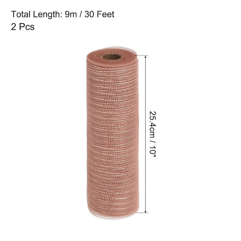 2 Pcs 10" x 30Feet PP Decorative Mesh Ribbon, Burgundy with Foil - Rose Pink/Pink