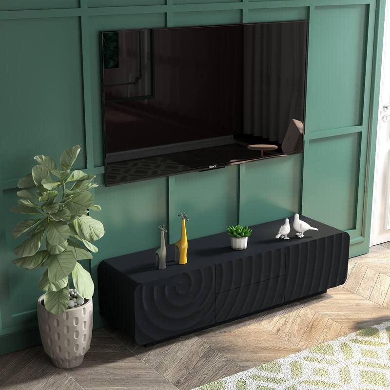Rossetta Modern Unique Spiral Wave Smooth Rounded Corner Design TV Console Cabinet with Drawers, up to 58''