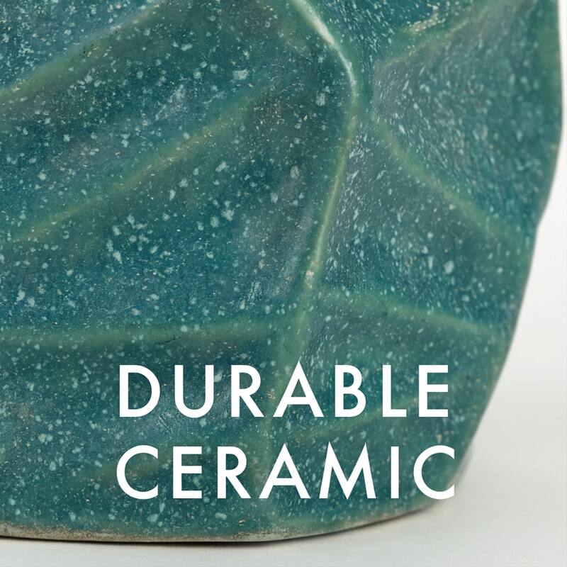 Teal Ceramic Vases Set of 2 with 3D Triangle Pattern and Twist Design