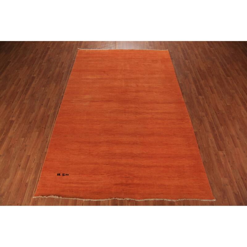 Orange Gabbeh Modern Area Rug Hand-Knotted Tribal Wool Carpet - 6'3" x 9'8"