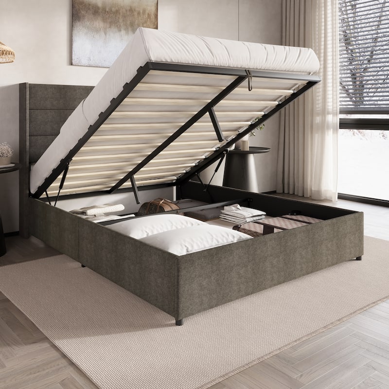 CraftPorch Modern Wingback Platform Lift Up Storage Bed