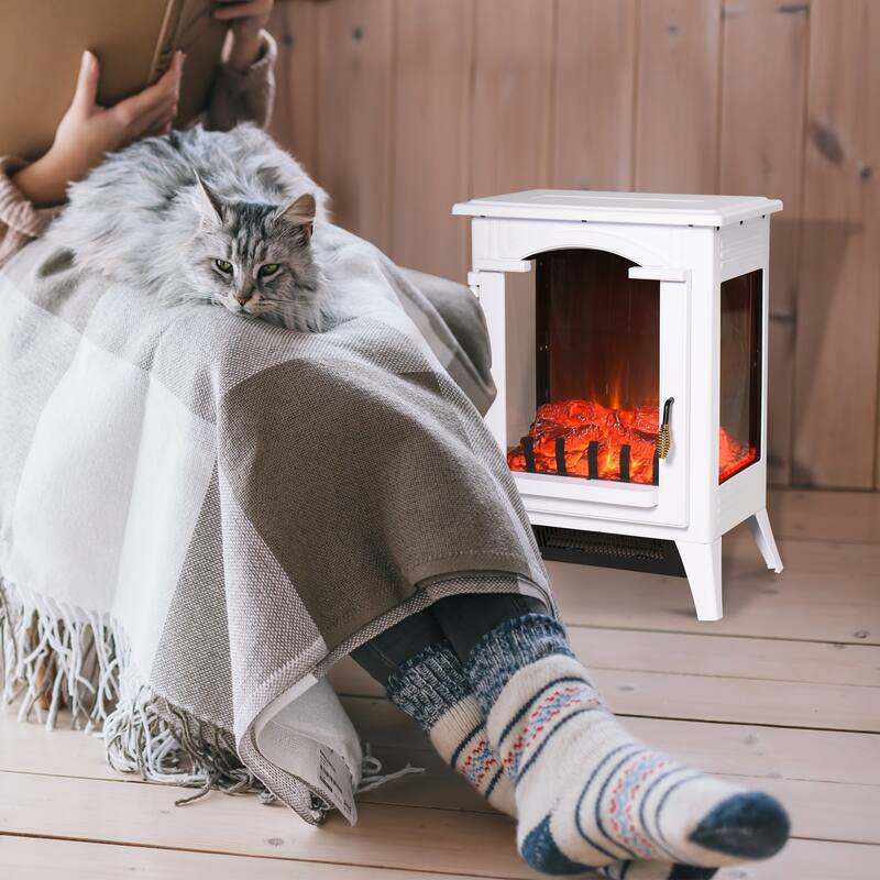 HOMCOM 750W/1500W Modern Electric Fireplace Heater with Realistic LED Faux Flame Effect - White