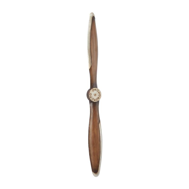 Metal Airplane Propeller Wood Inspired 2 Blade Home Wall Decor with Silver Aviation Detailing - Brown - Roche River Decor - Brown