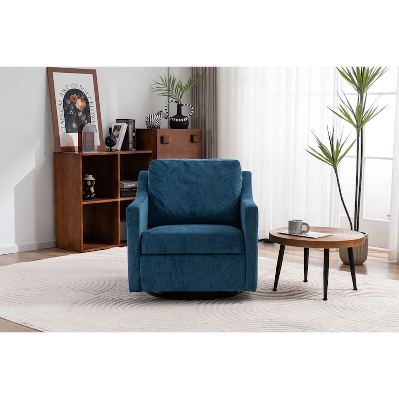 Modern upholstered Large swivel chair linen fabric comfortable to sit - Navy Blue