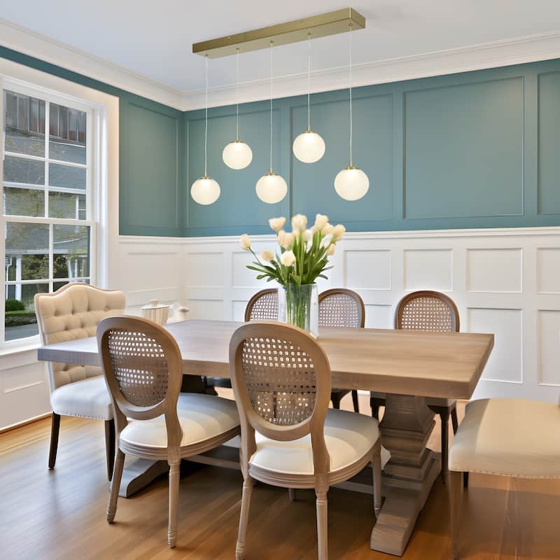 Icey Mid-Century Modern Gold LED Chandelier 31.5" 5-Light Linear Island Lights for Dining Room - 31.5" L x 4.7" W x 8" H