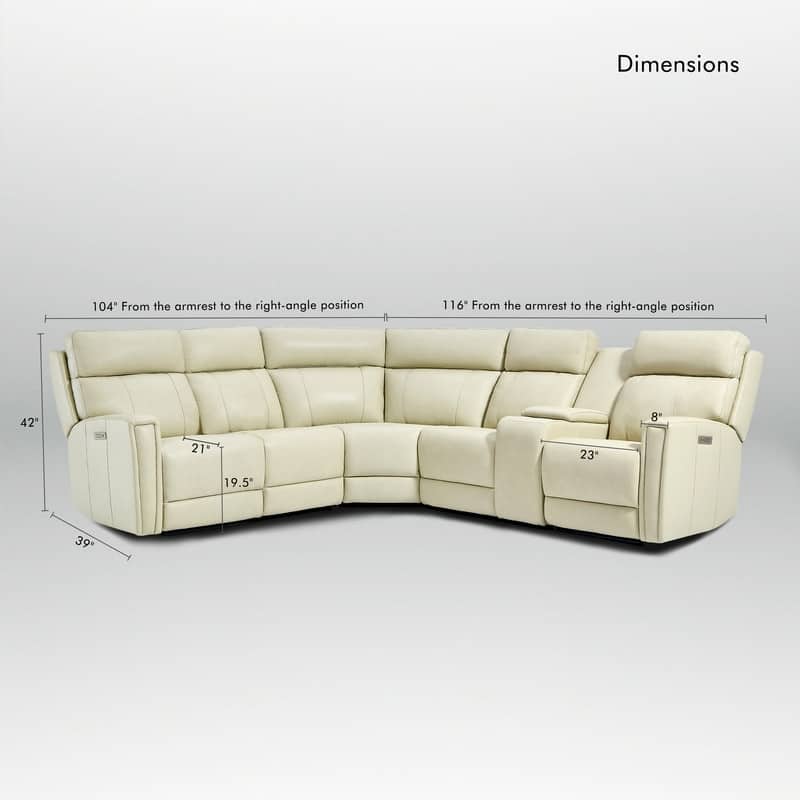 104" W Genuine Leather Power Recliner Sectional Sofa with Zero Gravity, Ajustable Headrest, USB Ports & Console
