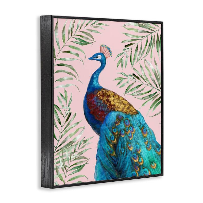 Stupell Elegant Peacock & Palm Sprigs Framed Giclee Art Design By Nan