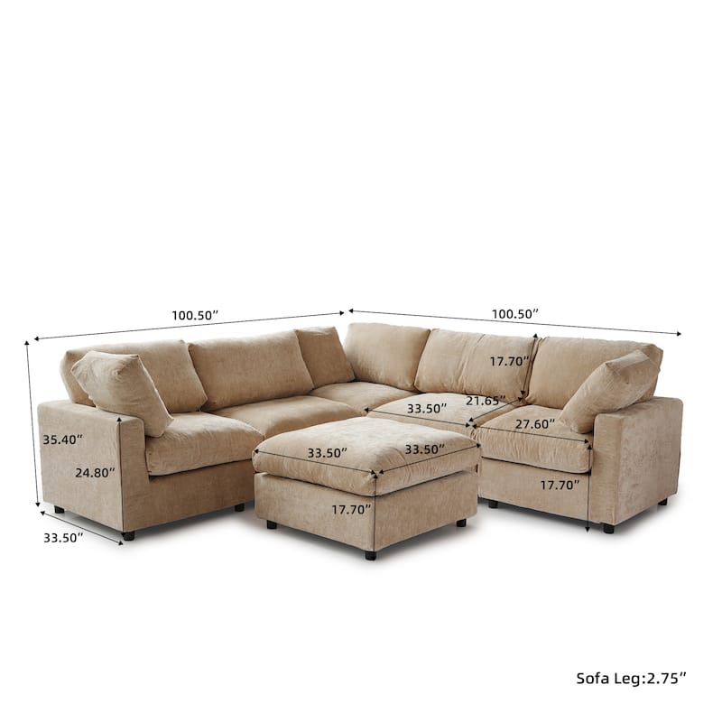 100.5'' V-shape Cloud Corner Sectional Sofa Chenille 5-Piece Modular Couch for Living Room Set