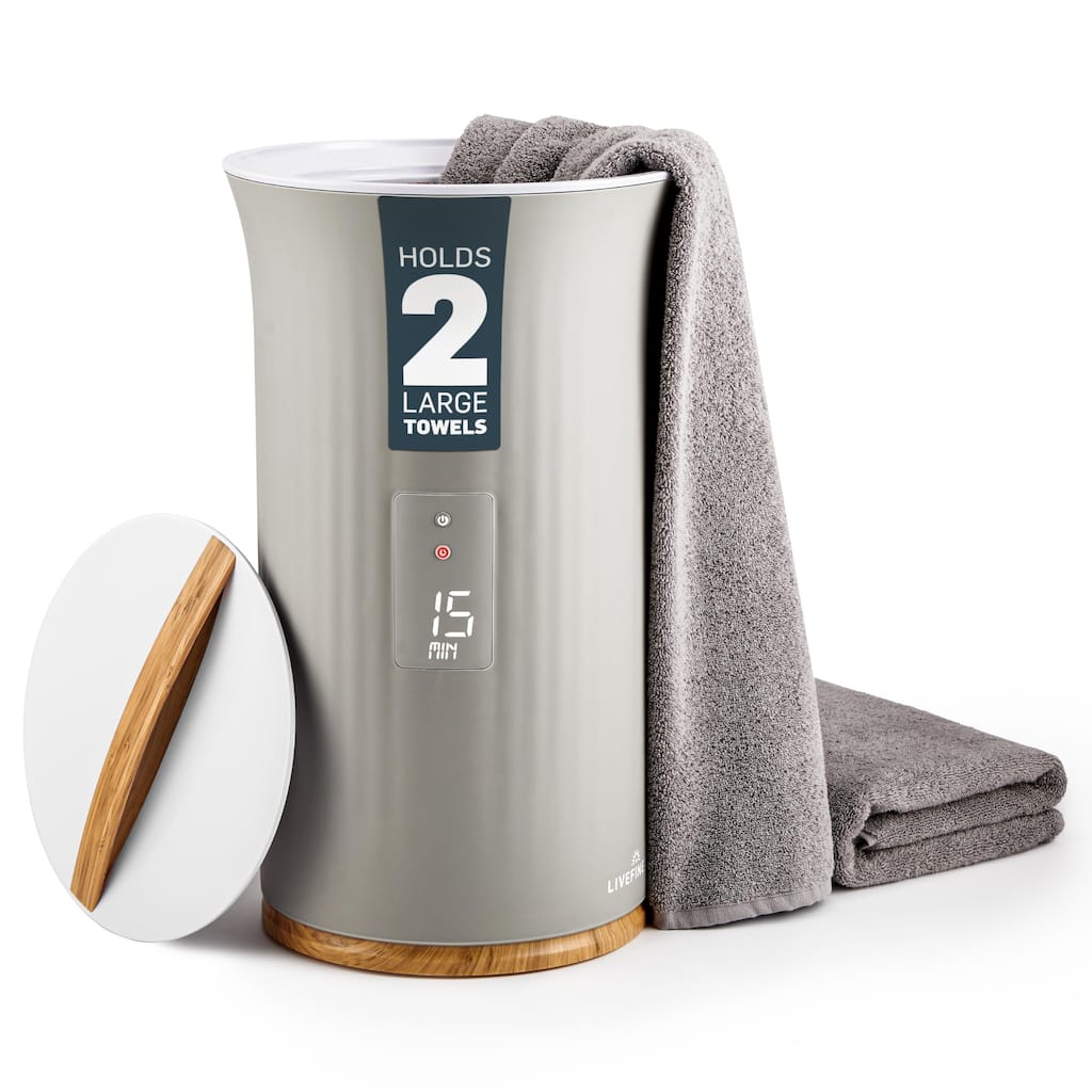 LiveFine Towel Warmer Large Bucket Style Luxury Heater with LED Display - Grey
