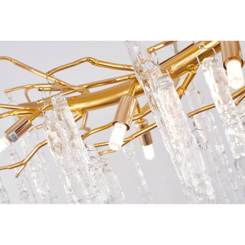 16-Light Gold Aluminum Chandelier With Clear Glass Drops