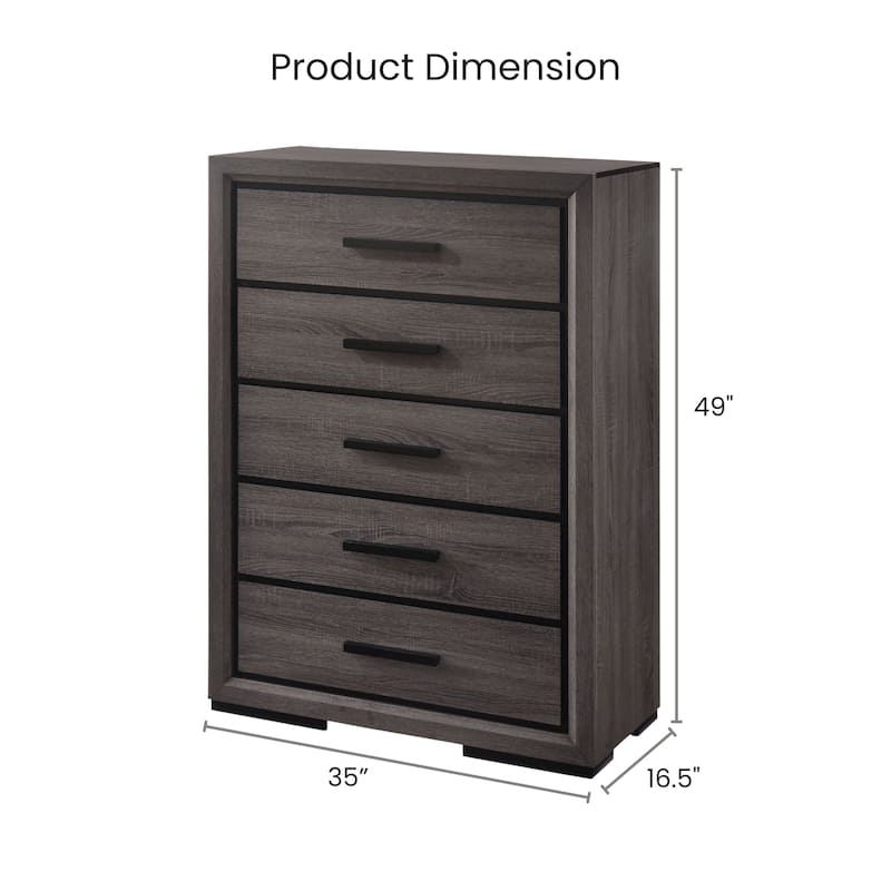 Rothwell Contemporary Grey 5-Drawer Chest with Black Trim by Furniture of America